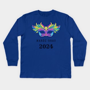 2024 Mardi Gras Fat Tuesday Masquerade Kids Long Sleeve T-Shirt